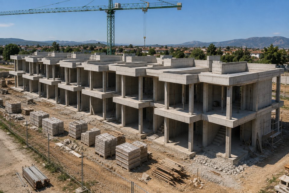 Conjunto de estructuras de hormigón para viviendas en fase de ejecución